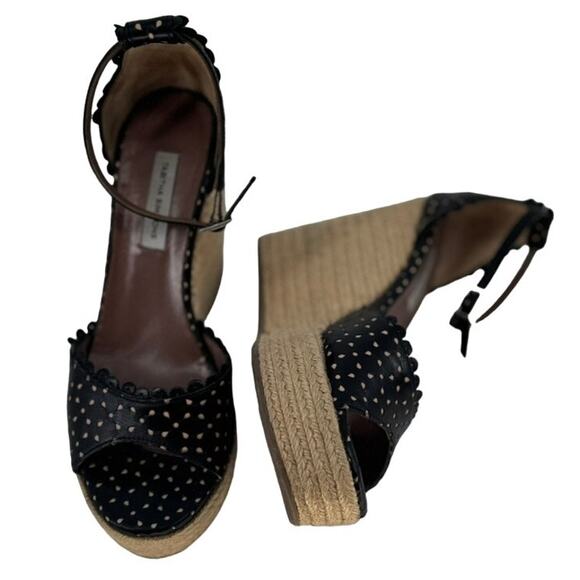 Tabitha Simmons Harp Espadrille Sandals Wedge Heel Black Laser Cut Size 7 - Picture 2 of 8